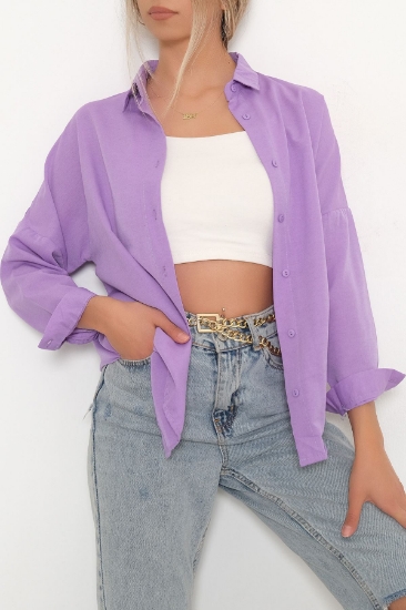 Klasik Oversize Gömlek  Lila - 10404.1247. resmi