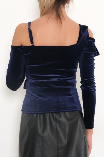 Kadife Bluz Lacivert - 3477.631. resmi