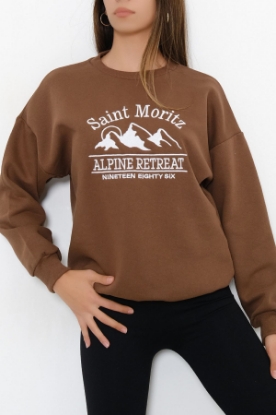 Nakışlı Sweat Kahve - 2448.555. resmi