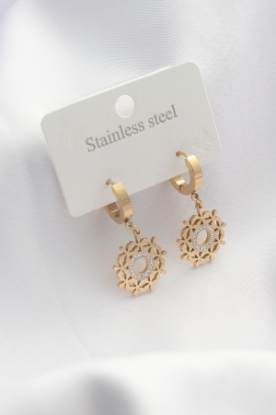 Picture of Erb Çelik Gold Renk Taşlı Motif Model Kadın Küpe