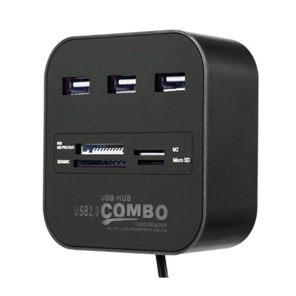 BUFFER® 3 Port Girişli Güçlü Usb 2.0 Port Çoklayıcı Çoğaltıcı Adaptör Hub ve Kart Reader Okuyucu resmi